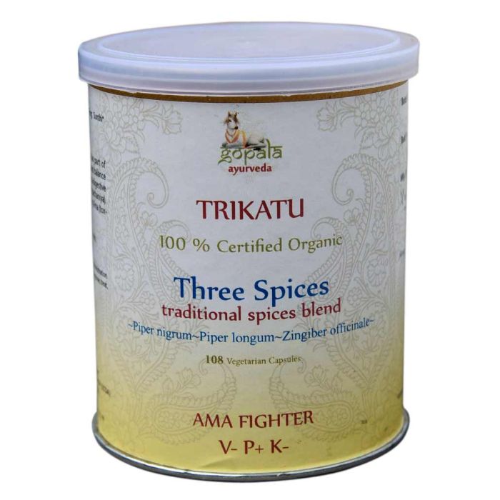 Trikatu 108 kapsulas, trīs garšvielu maisījums gremošanas stimulēšanai